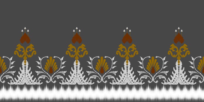 Ikat floral embroidery pattern on black background. Traditional ikat, aztec abstract vector pattern, seamless pattern in tribal, folk embroidery and mexican style.