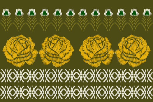 Seamless ikat repeats modern handmade batik design.  On a green background, vintage style. vector