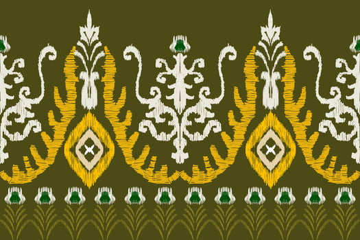 Seamless ikat repeats modern handmade batik design.  On a green background, vintage style. vector