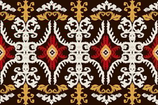 abstract ikat art  seamless pattern  folk embroidery  on a brown background  aztec geometric art print design for rugs, wallpapers, clothing, wraps, fabrics, covers, textiles vector