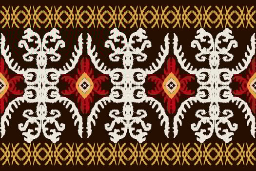 abstract ikat art  seamless pattern  folk embroidery  on a brown background  aztec geometric art print design for rugs, wallpapers, clothing, wraps, fabrics, covers, textiles vector