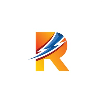 initial letter R icon logo design template with lightning - thunder - bolt - electric - vector