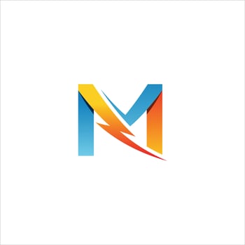 initial letter M icon logo design template with lightning - thunder - bolt - electric - vector