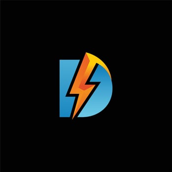 D letter logo with lightning , electric , power vector