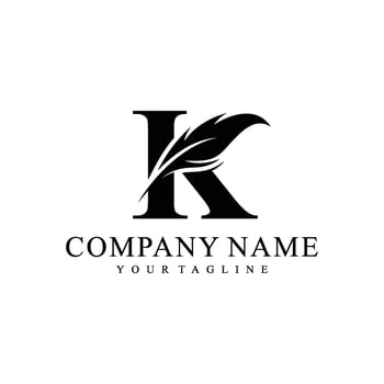Initial Letter K Logo with feather. Trendy Design concept luxury feather element and Letter K for corporate vector
