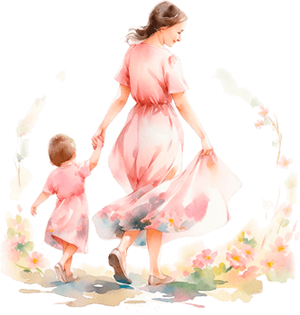 Mother and daughter, watercolor illustration isolated on white background. Mothers Day card design png