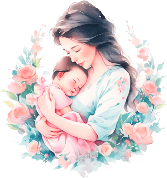 Watercolor Beautiful Silhouette Mother Holding a Baby in Hand Happy Mother's Day png