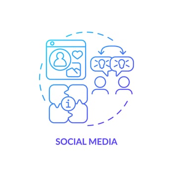 Social media blue gradient concept icon. Digital networking. Virtual connection. Knowledge sharing. Remote worker. Online community abstract idea thin line illustration. Isolated outline drawing vector