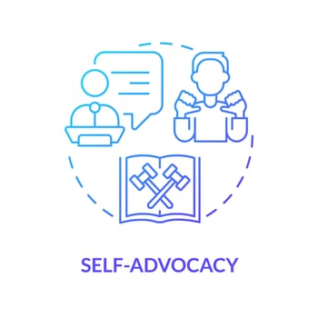 Self advocacy blue gradient concept icon. Ability to present yourself. Type of legal protection abstract idea thin line illustration. Isolated outline drawing vector