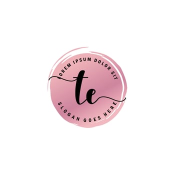 TE Initial Letter handwriting logo with circle brush template vector