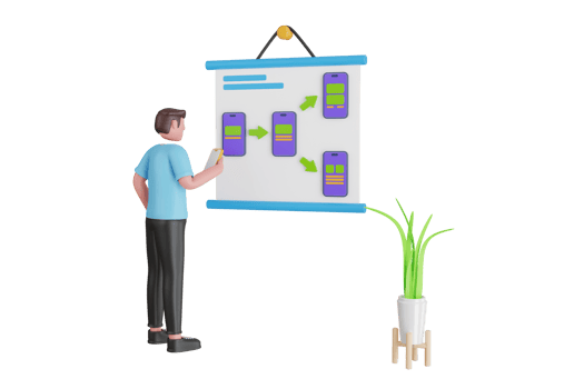 3d illustration of web page design and development of mobile websites. designer working on ui ux design or mobile application prototyping banner png