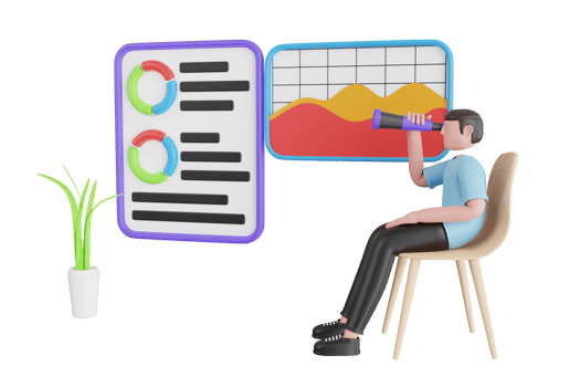 trend research 3d illustration. Analyst forecasting future trends. Infographic and statistics on screen png