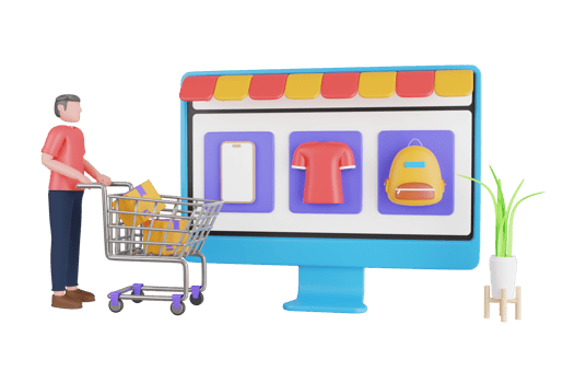 Shopping online on website or mobile application. Online shopping web 3d illustration png