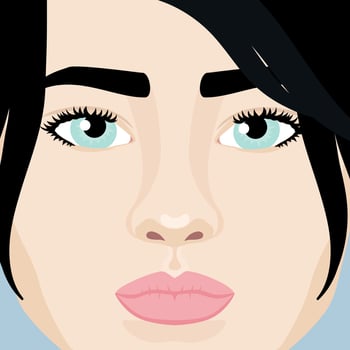 Beautiful brunette girls face close up. Woman with black hair and blue eyes. Vector illustration