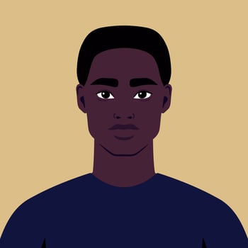 Young African man portrait. Abstract guy or a student. Full face abstract male avatar in flat style. Vector art