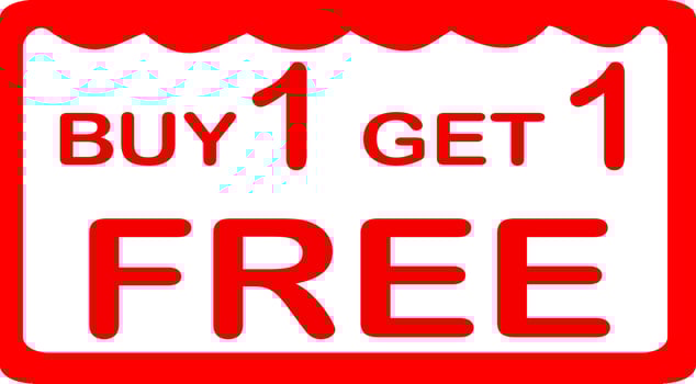 Buy 1 Get 1 Free, sale banner design template, discount tag. Replaceable vector design. Vector illustration