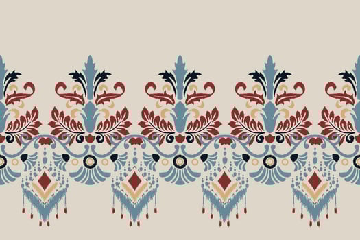 Ikat floral paisley embroidery on gray background.Ikat ethnic oriental pattern traditional.Aztec style abstract vector illustration.design for texture,fabric,clothing,wrapping,decoration,sarong,scarf.