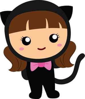 Cute Kids Cat Halloween Costume Cartoon Illustration Vector Clipart Sticker