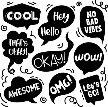 flat design vector monochrome dialogue bubble talk comic illustration collection set