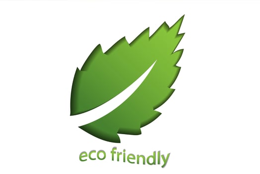 Eco friendly green logo on a white background with green leaves in paper cut style. The concept of green ecology, clean ecology, environmental friendliness of products, eco friendly vector