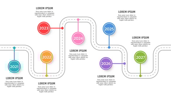 Seven milestones timeline infographics. Business presentation. Vector illustration.