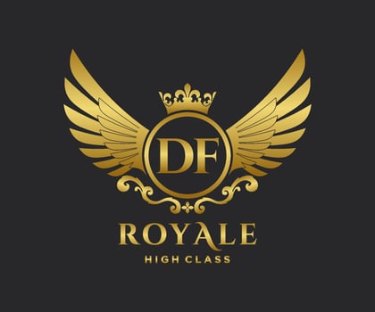 Golden Letter DF template logo Luxury gold letter with crown. Monogram alphabet . Beautiful royal initials letter. vector