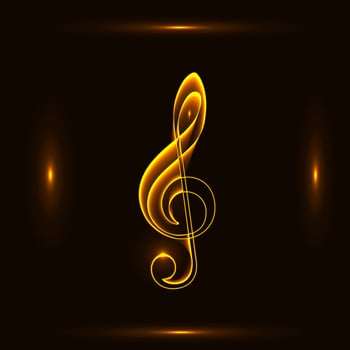 Golden fire treble clef icon isolated over black background. Musical vector icons for websites, musical apps and decoration purposes