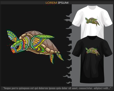 Colorful Sea turtle mandala arts isolated on black and white t shirt. vector