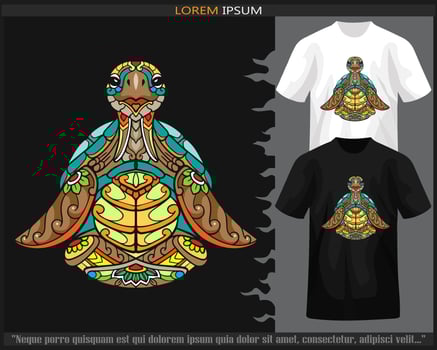 Colorful Sea turtle mandala arts isolated on black and white t shirt. vector