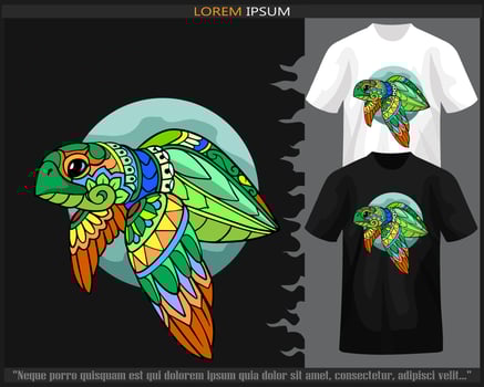 Colorful Sea turtle mandala arts isolated on black and white t shirt. vector