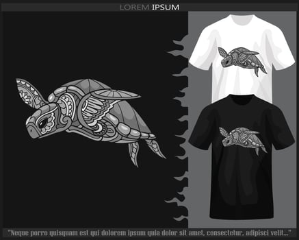 Monochrome sea turtle mandala arts isolated on black and white t shirt. vector