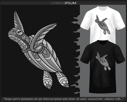 Monochrome sea turtle mandala arts isolated on black and white t shirt. vector