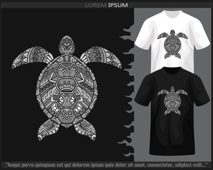 Monochrome sea turtle mandala arts isolated on black and white t shirt. vector