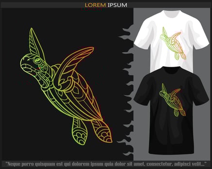 Gradient Colorful sea turtle mandala arts isolated on black and white t shirt. vector