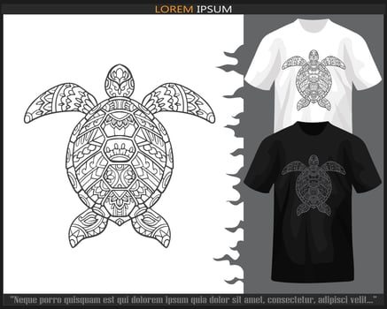 Sea turtle mandala arts isolated on black and white t shirt. vector