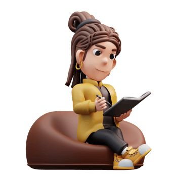 3d illustration of stylist girl sitting reading a book png