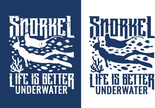 Snorkel, life is better underwater. The diver swimming is surrounded by stingrays, fish, and bubbles. Vector illustrator