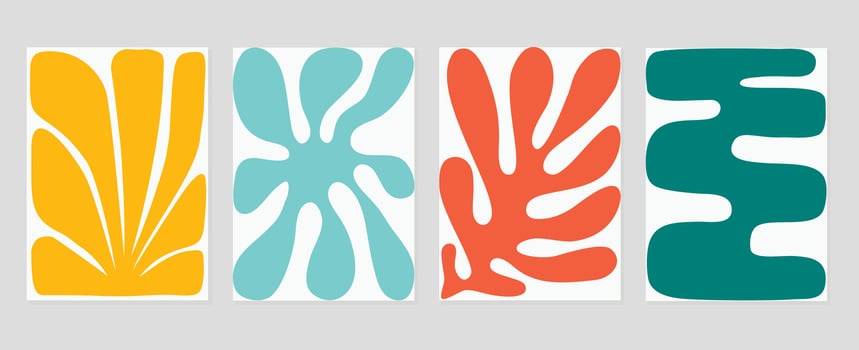 Set of abstract colorful cover background. Collection of plants, leaf branch, coral, algae in hand drawn style. Contemporary aesthetic illustrated design for wall art, decoration, wallpaper, print. vector