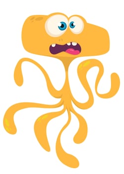 Funny cartoon monster character. Illustration of cute and happy alien creature for Halloween vector