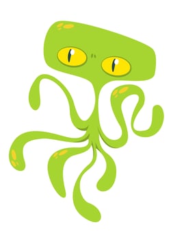 Funny cartoon monster character. Illustration of cute and happy alien creature for Halloween party decoration or package design. vector