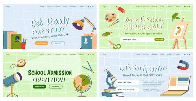 Web banner set for school admission advertising vector
