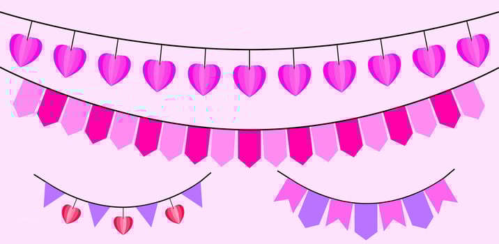 Romantic Pink Bunting with Heart Paper Shape Colletion vector