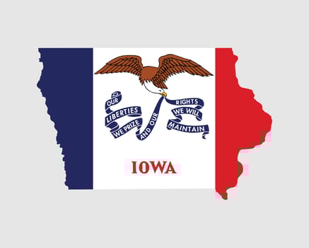 Iowa Map Flag. Map of IA, USA with the state flag. United States, America, American, United States of America, US State Banner. Vector illustration.