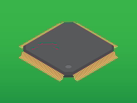 Micro processor. Circuit board isolated on green background. vector illustration.