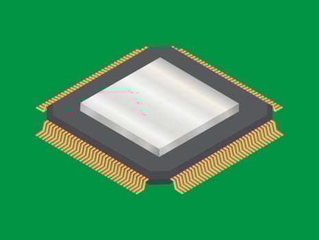 Micro processor. Circuit board isolated on green background. vector illustration.
