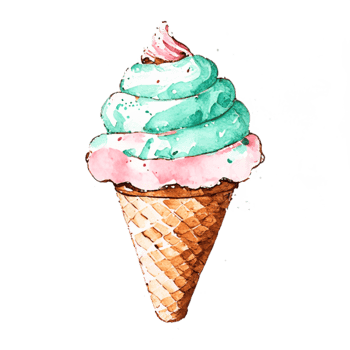 Watercolor hand drawn ice cream cone. png
