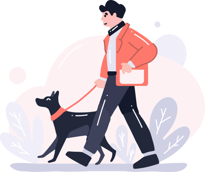 Hand Drawn young man with dog in flat style png