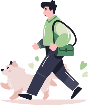 Hand Drawn young man with dog in flat style png
