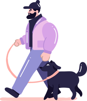 Hand Drawn young man with dog in flat style png