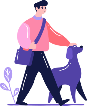 Hand Drawn young man with dog in flat style png